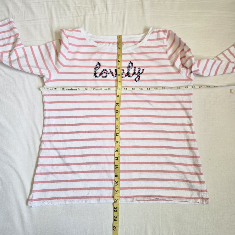 Talbots 'Lovely' Tee Shirt Top Pink Striped Embroidery 3/4 Sleeves Size L Petite - Picture 8 of 9